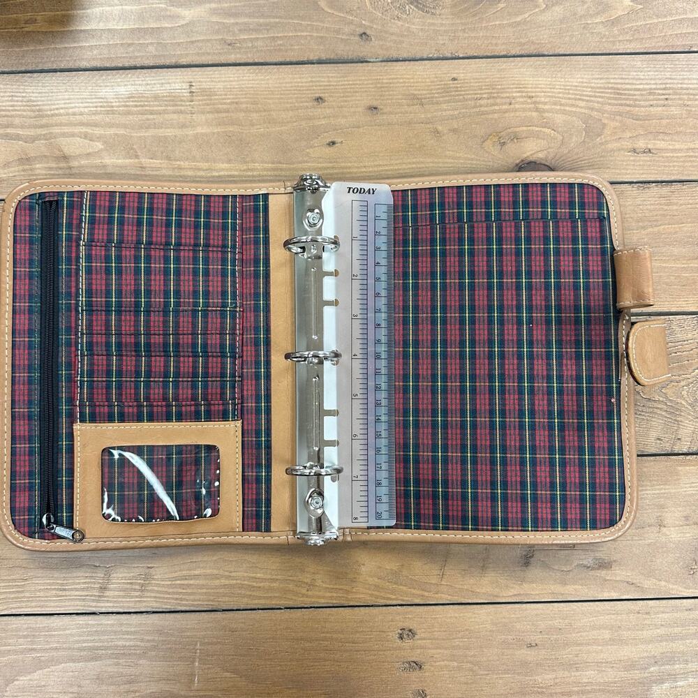 Vintage Quicfil Leather Organizer Planner Binder Tartan Filofax Style